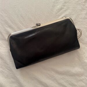 HOBO Black Leather Clutch/Wallet with Silver Trim